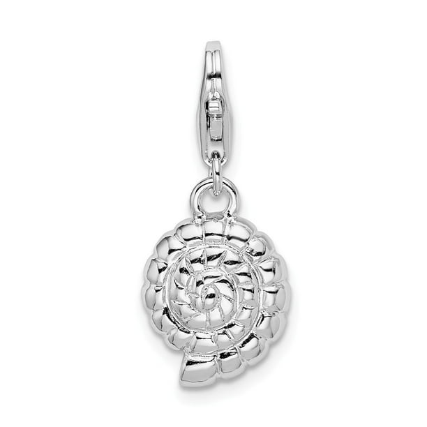 11mm x 33mm Jewel Tie 925 Sterling Silver Polished Shell with Lobster Clasp Pendant Charm 